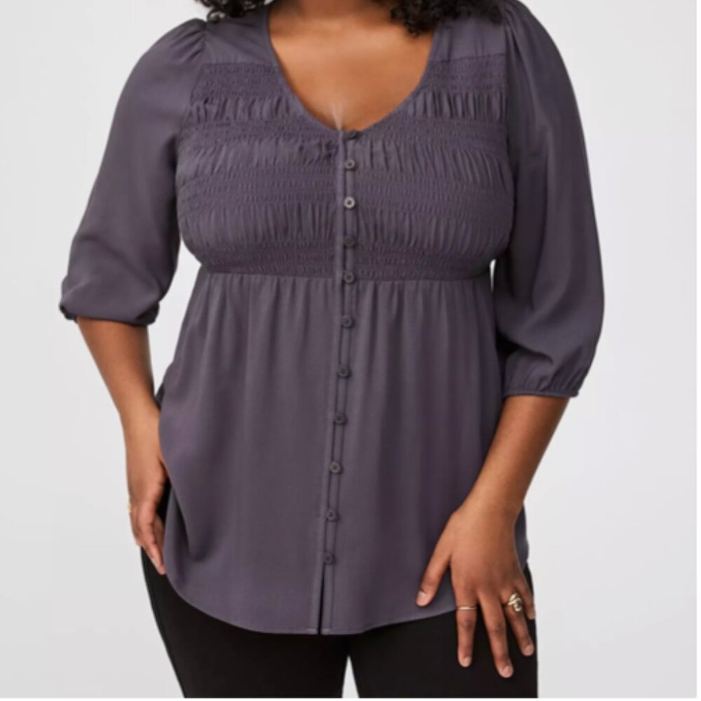 Torrid Size 4 Challis Smocked 3/4 Sleeve Top